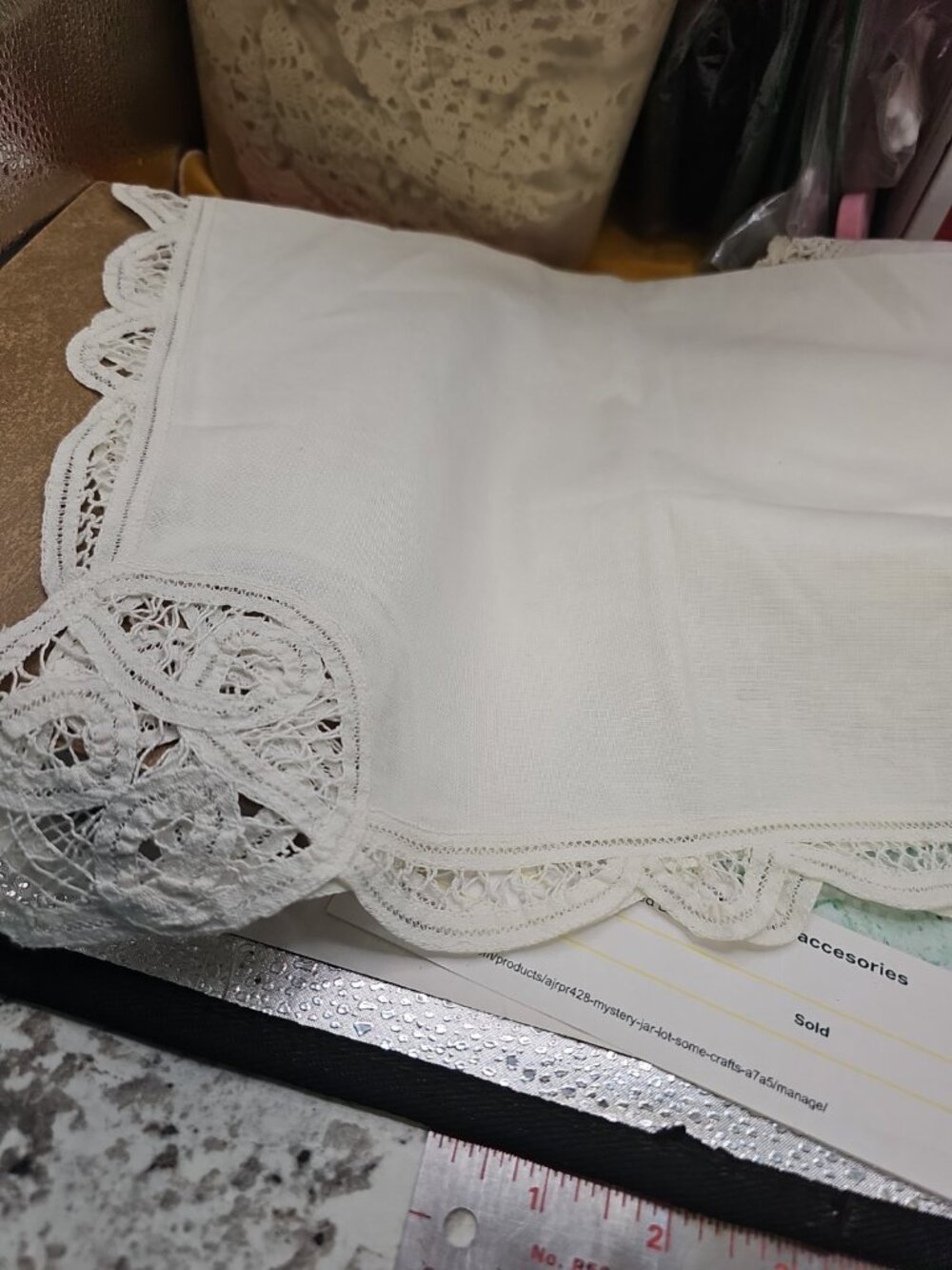 Dollies Lace Borders White & Off White Lot Of 10 Eyelet Placemats Cutouts Linen